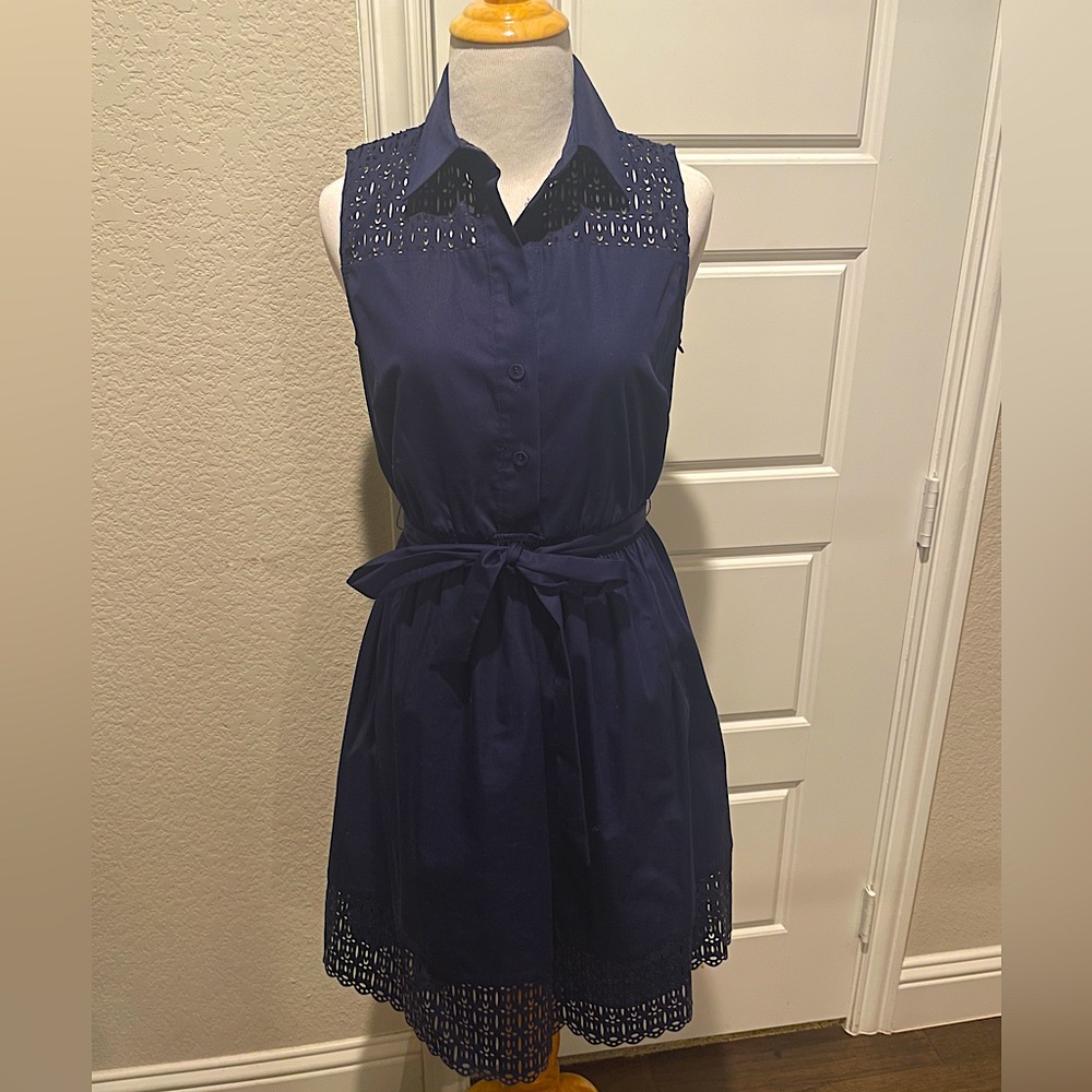 Laundry openwork embroidery sleeveless dress